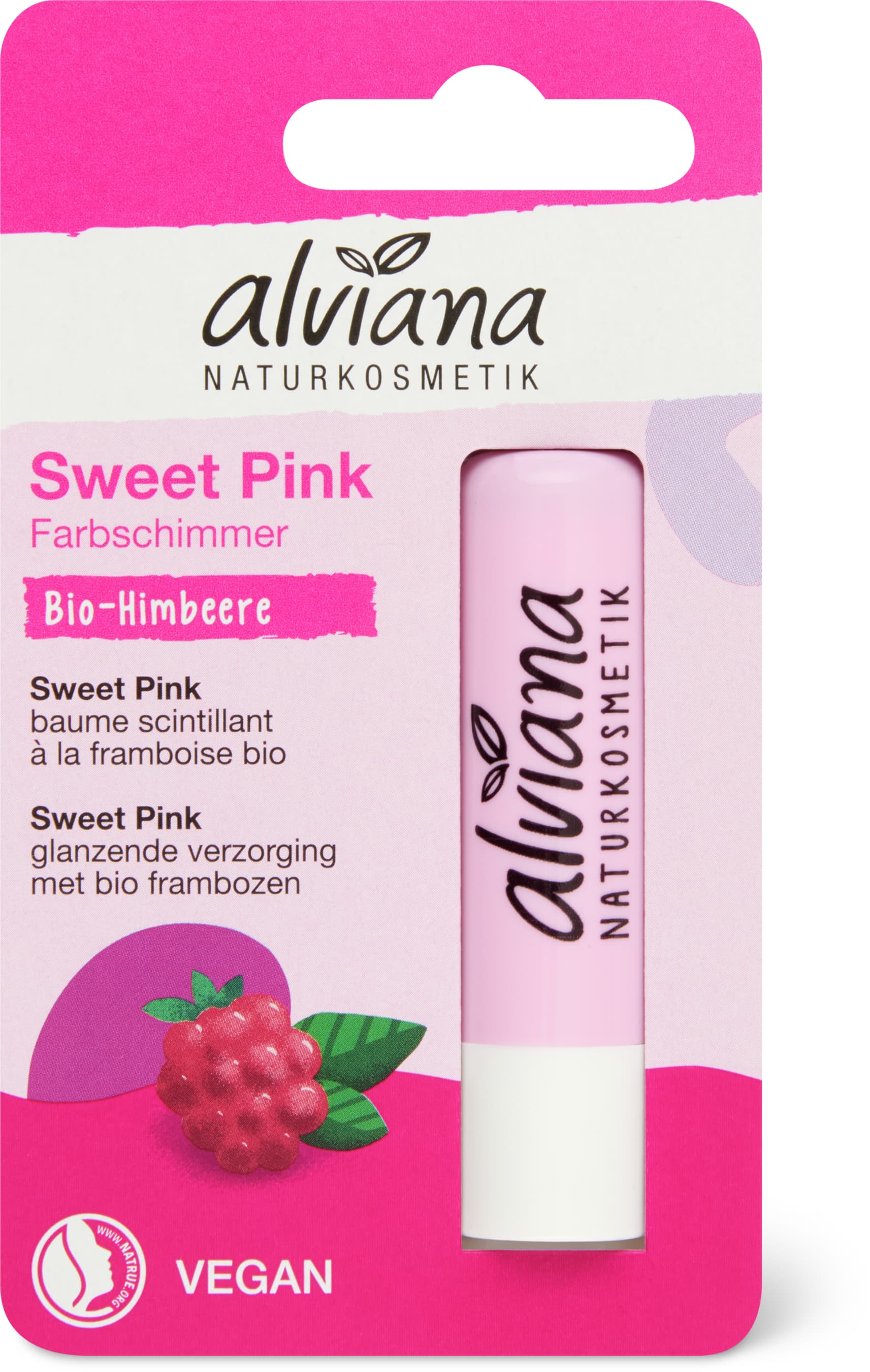 Schimmernde Lippenpflege Sweet Pink, Himbeere, vegan